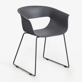 Set Van 4 Eetkamerstoelen Met Armleuningen Van Polypropyleen En Staal Alanys Grijs – Grafiet - Sklum
