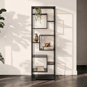 Smal Hoog Wandrek Staal Met Glas Zwart - 60x30x195cm.