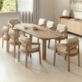Ovale Eettafel Set 240x100 Cm Van Acaciahout En 8 Eetkamerstoelen Van Acaciahout Uleno Lichte Acaciekleur - Sklum
