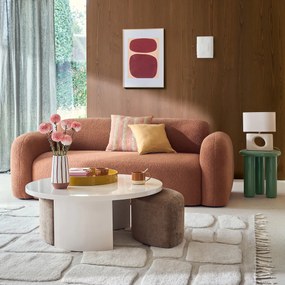 Gelakte salontafel met 2 stoffen voetenbankjes, JEN