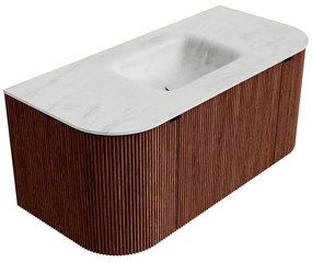 Mondiaz Kurve-dlux 100cm badmeubel ronding links/rechts ruby met 1 lade en 2 deuren en wastafel grunne midden zonder kraangat opalo