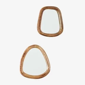 Set Van 2 Mangohouten Wandspiegels Gabael Design B - Sklum