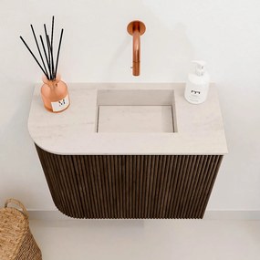 Mondiaz Joya DLux 50cm toiletmeubel ronding links walnut met wastafel faye rechts zonder kraangat meli