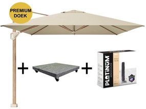 Challenger T1 premium parasol 400x300 cm teak champagne met 120 KG voet en hoes