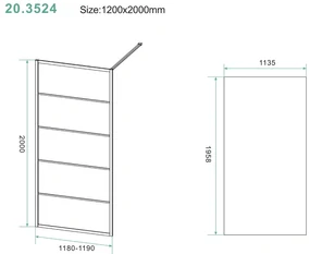 Mueller Skyline inloopdouche 120x200cm mat zwart raster 8mm NANO