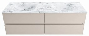 Mondiaz Vica DLux badmeubel 150cm linen 4 lades met wastafel glace dubbel 2 kraangaten