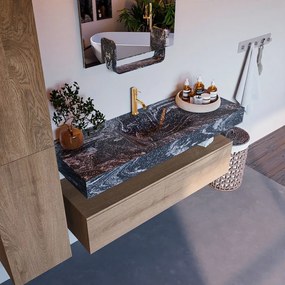 Mondiaz Alan DLux badmeubel 130cm washed oak 1 lade met wastafel lava midden 1 kraangat