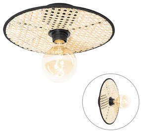 Landelijke plafond en wandlamp zwart met rotan 30 cm - KataOosters, Landelijk E27 rond Binnenverlichting Lamp