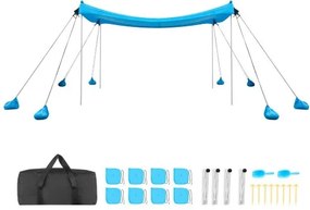 VEVOR strandtent met zonbescherming (UPF 50+) 3 x 3 x 2 m, strandtent met 8 zandzakken, stabilisatiepalen en zandschepjes, draagbare zonnescherm voor gezinsuitjes, kamperen, vissen, blauw