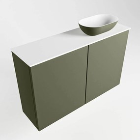 Mondiaz Fowy toiletmeubel 80cm army met legergroene waskom rechts en kraangat