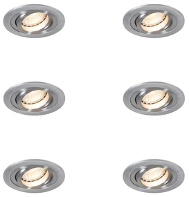 Set van 6 Moderne inbouwspot staal - Rondoo GU10 Binnenverlichting Lamp