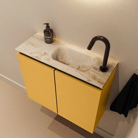 Mondiaz Ture DLux toiletmeubel 60cm ocher met wastafel frappe rechts met kraangat