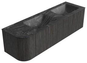 Mondiaz Kurve-dlux 155cm badmeubel ronding links shadow met 2 lades en 1 deur en wastafel leaf dubbel/rechts zonder kraangat lava
