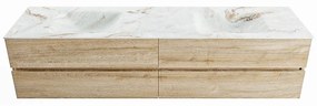 Mondiaz Vica DLux badmeubel 200cm washed oak 4 lades met wastafel frappe dubbel zonder kraangat