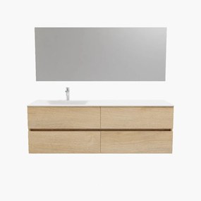 Zaro Valencia Solid Surface badmeubel 150cm licht eiken 1 kraangat spoelbak links met 4 lades