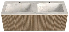 Mondiaz Kurve-dlux 120cm badmeubel dusk met 1 lade en wastafel leaf dubbel 2 kraangaten ostra
