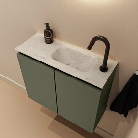 Mondiaz Ture DLux toiletmeubel 60cm army met wastafel opalo rechts met kraangat