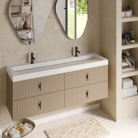 Muebles Estella badmeubel ribbelfront 160cm macchiato met solid surface wastafel met kraangaten