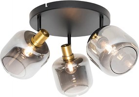 Smart plafondspot zwart met goud met smoke glas incl. 3 Wifi P45 - Zuzanna