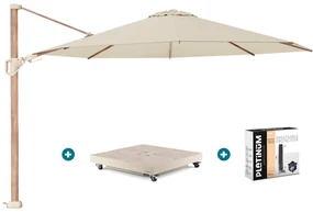 Platinum Challenger parasol Premium T2 3.5 - Champagne Teak + vulbare voet + hoes