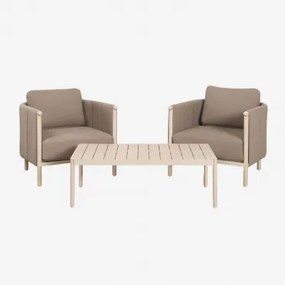 Boleni Tuinset Met 2 Bouclé Fauteuils En Aluminium Salontafel Bouclé Tarwebruin - Sklum