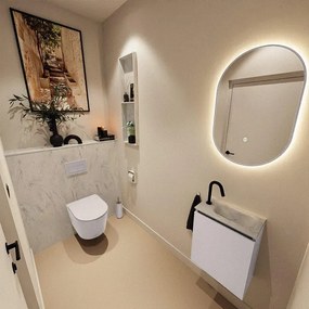 MONDIAZ TURE-DLUX 40cm toiletmeubel Cale. EDEN wastafel Opalo positie rechts. Met 1 kraangat. TUREDX40CALR1OPA