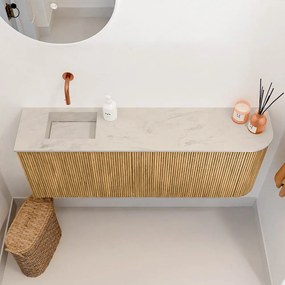 Mondiaz Joya DLux 110cm toiletmeubel ronding rechts oak met wastafel faye links zonder kraangat opalo
