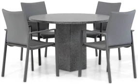 Tuinset Ronde Tuintafel 4 personen 120 cm Aluminium/textileen Grijs  Lifestyle Garden Furniture Rome/Graniet