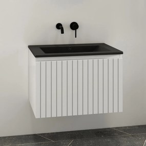 Fontana Lento wit badkamermeubel ribbelfront met zwarte wastafel 60cm zonder kraangat