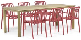 Tuinset 6 personen 210 cm Kunststof Rood Domani Furniture Vento/Weston