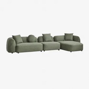 3-delige Modulaire Rechter Chaise Longue Bank In Chenille Coco Chenille Saliegroen - Sklum