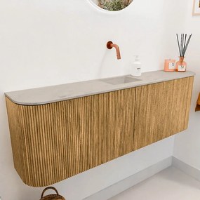 Mondiaz Joya DLux 125cm toiletmeubel ronding links/rechts oak met wastafel faye midden zonder kraangat opalo