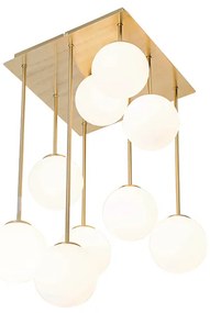 Moderne plafondlamp goud met opaal glas 9-lichts  - Athens