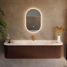 Mondiaz Kurve-dlux 170cm badmeubel ronding links/rechts ruby met 1 lade en 2 deuren en wastafel big large midden 1 kraangat ostra