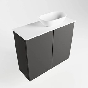 Mondiaz Fowy toiletmeubel 60cm dark grey met witte waskom rechts zonder kraangat