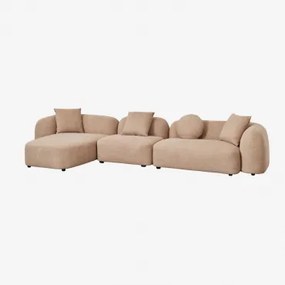 Modulaire 3-delige Chaise Longue Zitbank Links In Coco Chenille Dikke Chenille Stof Latte Bruin - Sklum