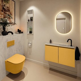 Mondiaz Ture DLux toiletmeubel 80cm ocher met wastafel opalo rechts met kraangat