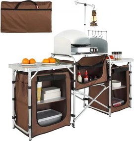 VEVOR kampeerkeuken kampeerkast 174 x 176 x 46 cm, tafelkeuken met lantaarnpaal &amp; haak reiskeuken, opvouwbare buitenkeukenbox aluminium frame keukenkast kampeerfornuis voor kamperen, picknick etc.