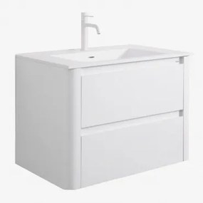 Conjunto Vaniteit Hangend 80x50 Cm In Hout Met Geïntegreerde Wastafel Egerton Wit & Spiegelloze & Wit ↑20 Cm Met Overloop Aftapventiel Orveta - Sklum