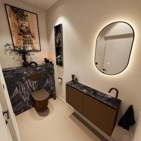 MONDIAZ TURE-DLUX 100cm toiletmeubel Rust. EDEN wastafel Lava positie rechts. Met 1 kraangat. TUREDX100RUSR1LAV