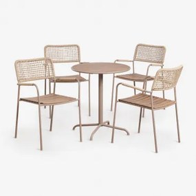 Set Van Een Ronde Tuintafel Ø65 Cm En 4 Stapelbare Tuinstoelen Van Staal En Acaciahout Tilda Moka Bruin - Sklum
