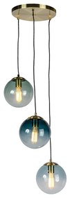 Eettafel / Eetkamer Art Deco hanglamp messing met blauwe glazen - Pallon Art Deco E27 bol / globe / rond Binnenverlichting Lamp