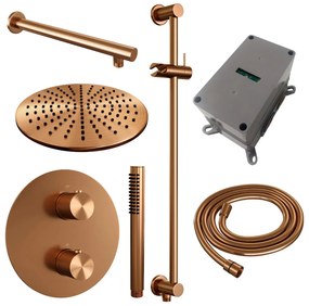 Brauer Copper Carving thermostatische inbouw regendouche met staafhanddouche, rechte muurarm, glijstang en hoofddouche 30cm set 86 koper geborsteld PVD