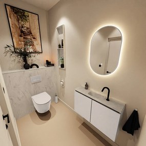 Mondiaz Ture DLux toiletmeubel 80cm linen met wastafel opalo midden met kraangat