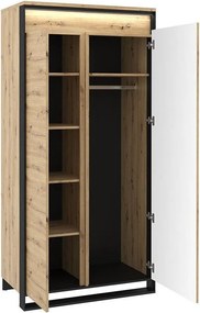 Kledingkast Luliru 126, Artisan eiken, Zwart, 195x95x50cm, 83 kg, Kledingkast deuren: Met scharnieren, Aantal planken: 5, Aantal planken: 5