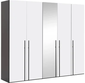 Goossens Kledingkast Easy Storage Ddk, Kledingkast 253 cm breed, 220 cm hoog, 4x glas draaideur en 1x spiegel draaideur midden