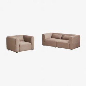 Woonkamerset Met 2-delige Modulaire Bank En Fogler Fauteuil Corduroy Kameelbruin - Sklum