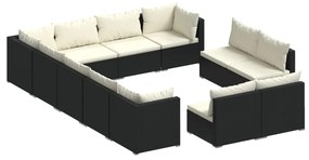 vidaXL 12-delige Loungeset met kussens poly rattan zwart