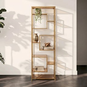 Smal Hoog Wandrek Staal Met Glas Goud - 60x30x195cm.