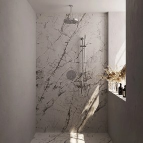 Brauer Stripe inbouw regendouche rond met 25cm hoofddouche, rond met plafondarm, glijstang en staafhanddouche set 45 chroom